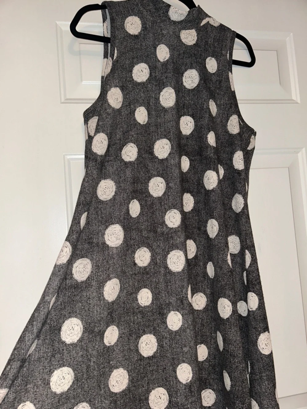Sleeveless Polka Dot A-Line Dress L Blue White Wedding Summer Career